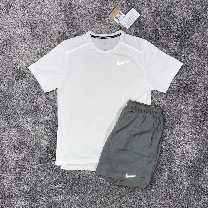 NIKE MILER T-SHIRT WHITE & GREY CHALLENGER SHORTS SET